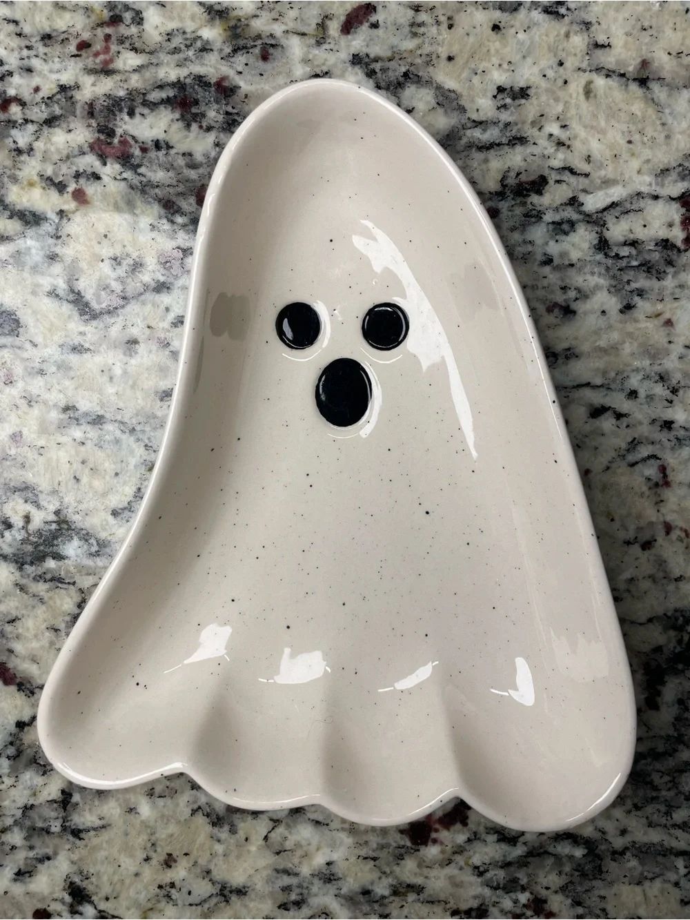 Hide & EEK! Boutique Cute White Speckled Ceramic Ghost Trinket Dish